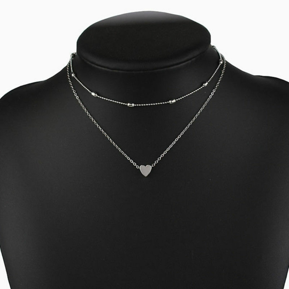 COMING SOON Silver Plate Double Chain Heart Choker - Picture 3 of 3